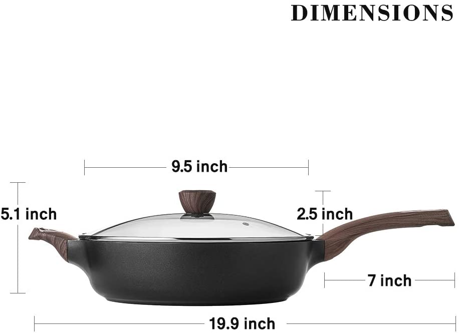 SENSARTE Nonstick Deep Frying Pan,9.5/12 Inch Non Stick Saute Pan with  Lid,Large Skillet Pan,NonStick Cooker,Cooking Pan Chefs Pan Cookware for  All