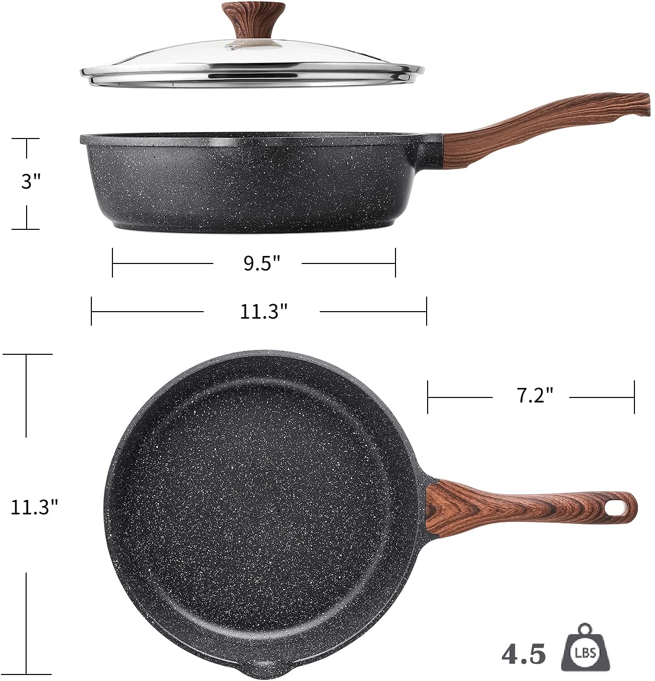 CAROTE 9.5 Inch Nonstick Deep Frying Pan Skillet, 3 Quart Saute Pan with  Lid, Induction Compatible, PFOA Free